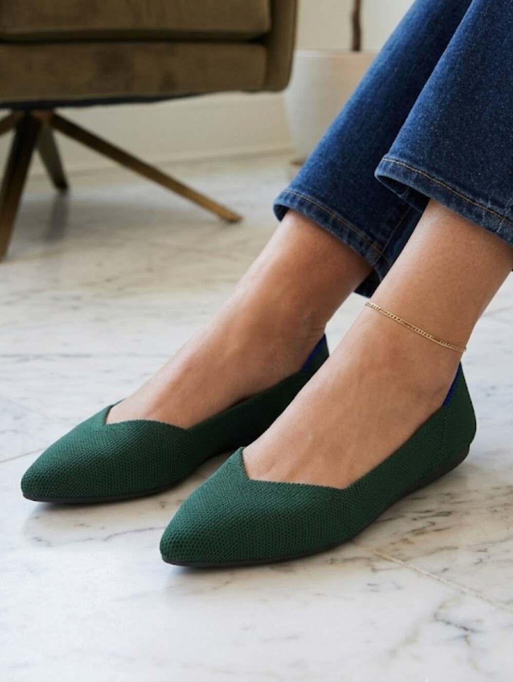 Rothy's Forest Green Pointed Knit Flats